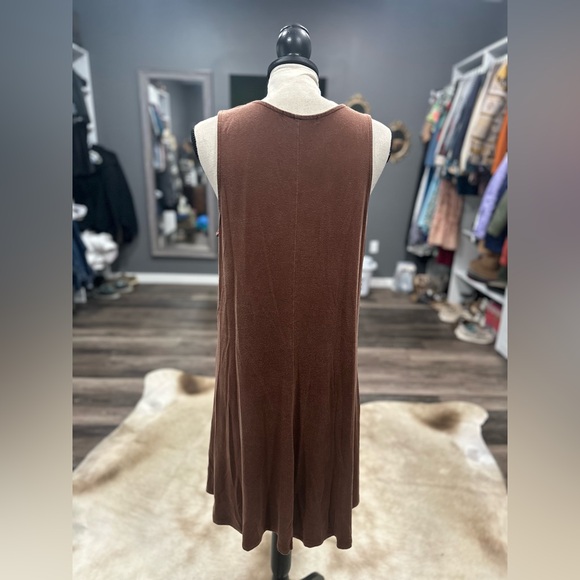 Quince Women Tencel Jersey Loose Dress Brown Basic Sleeveless Chocolate Large - Picture 4 of 6